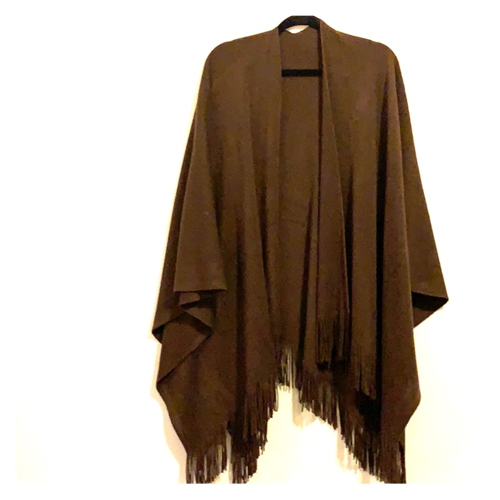 Brown fringe poncho